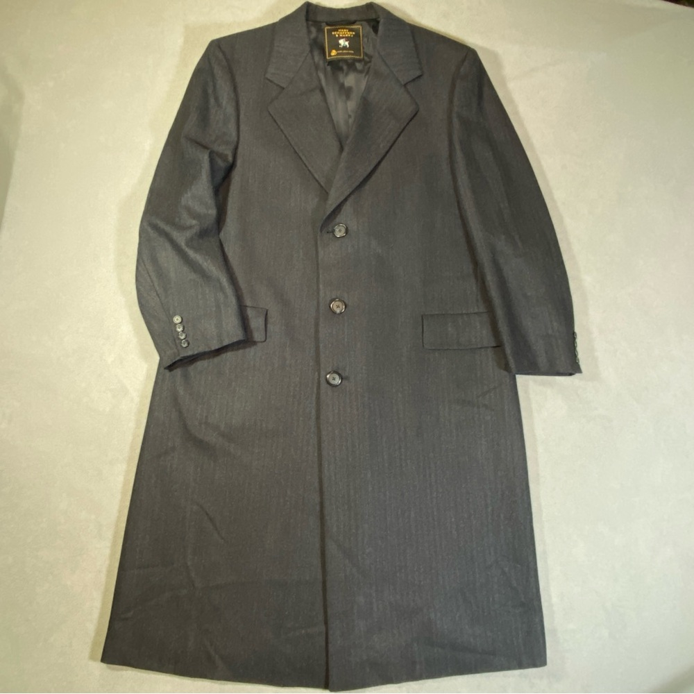 Vintage Hart Schaffner & Marx Men's Long Overcoat 100% Wool Herringbone Sz ~42 R